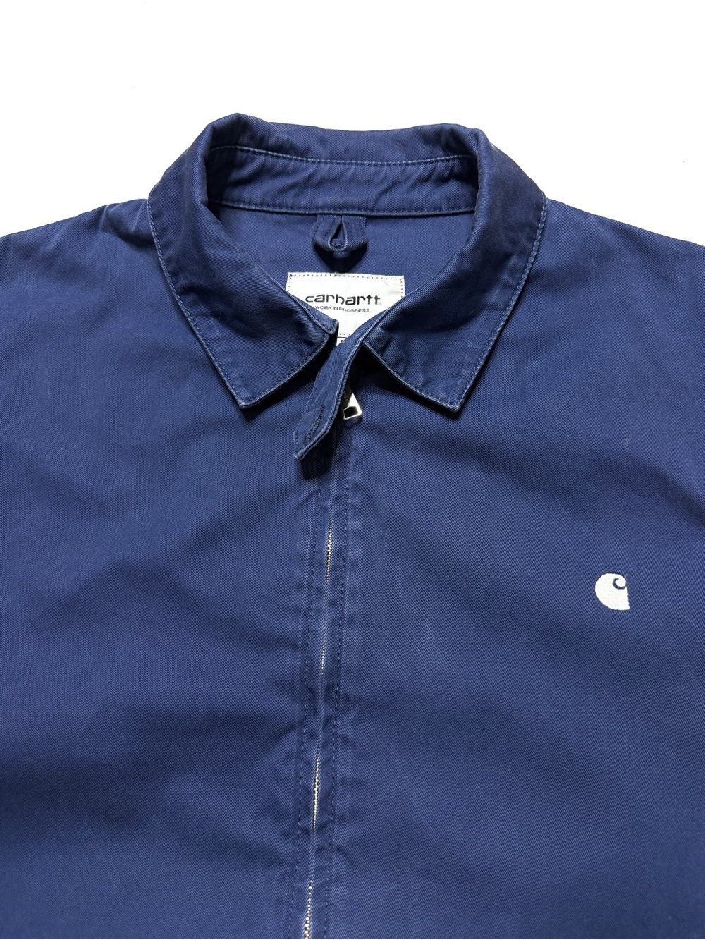 Carhartt WIP Cotton Madison Full Zip Jacket Mens Medium Navy Blue Embroidered - Picture 3 of 8